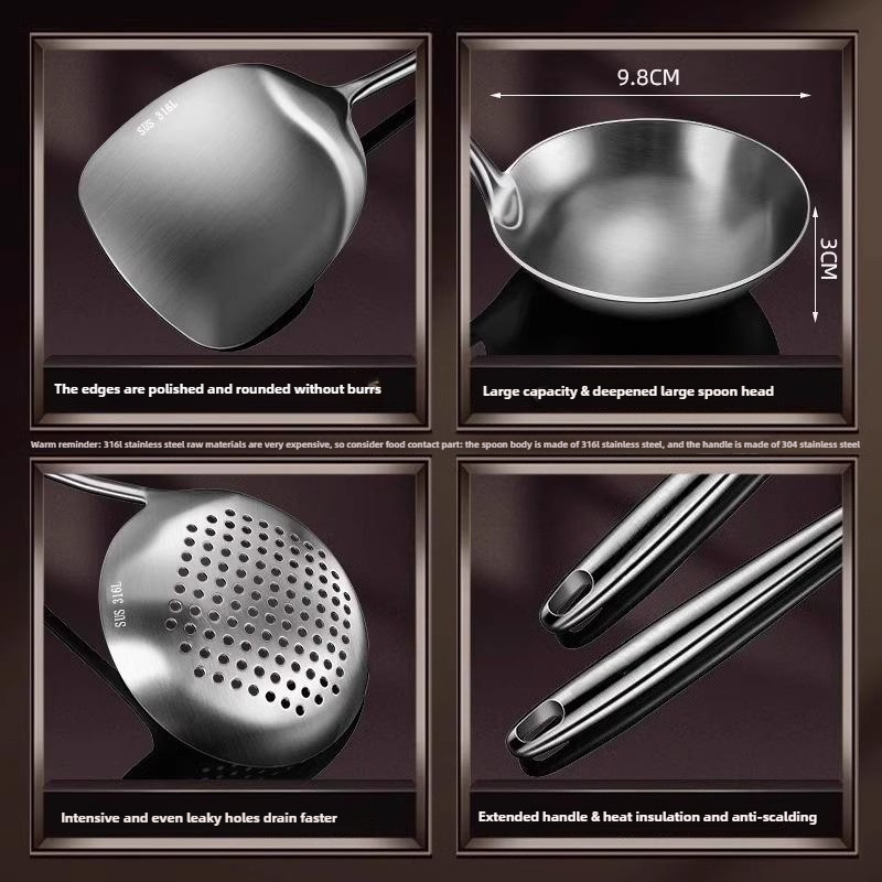 Food Stainless Steel Wok Spatu - Home Cooking Utensil Set 评论和价格